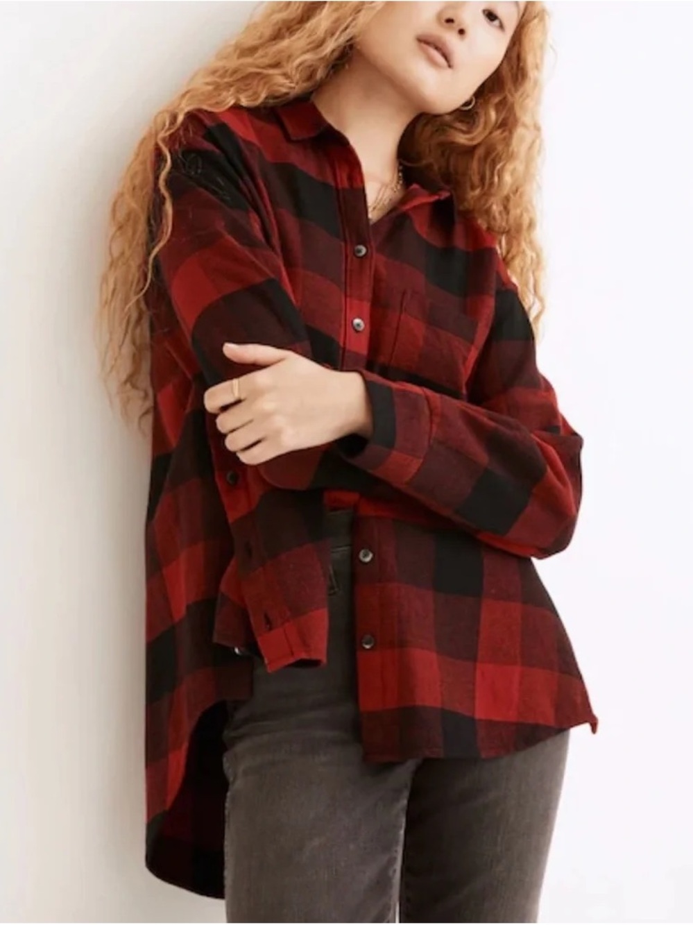 Madewell Flannel Side-Button Oversized Ex-Boyfriend Shirt in Buffalo Check Small